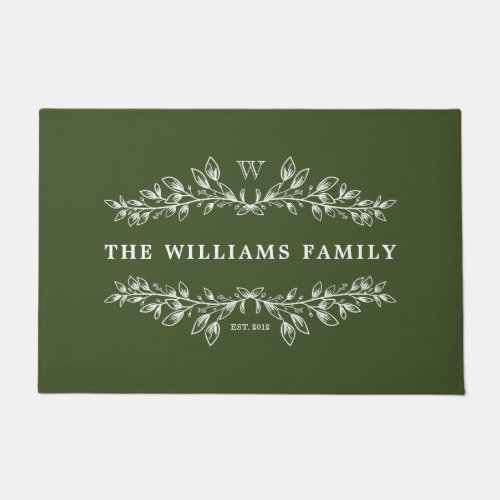 Olive Green Monogrammed Hand_Drawn Half Wreath Doormat