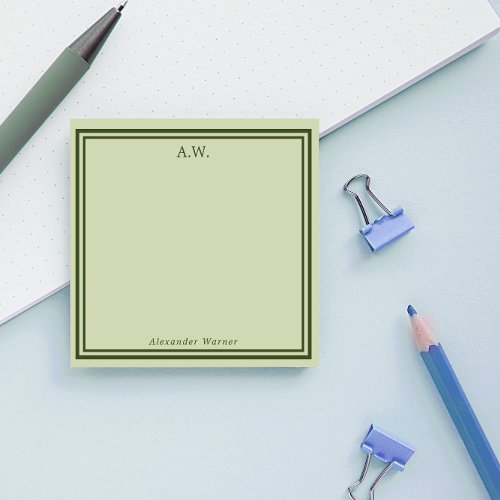 Olive Green Monogrammed Post_it Notes