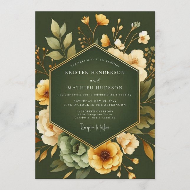 Olive Green Moody Botanical Wedding Invitation (Front)