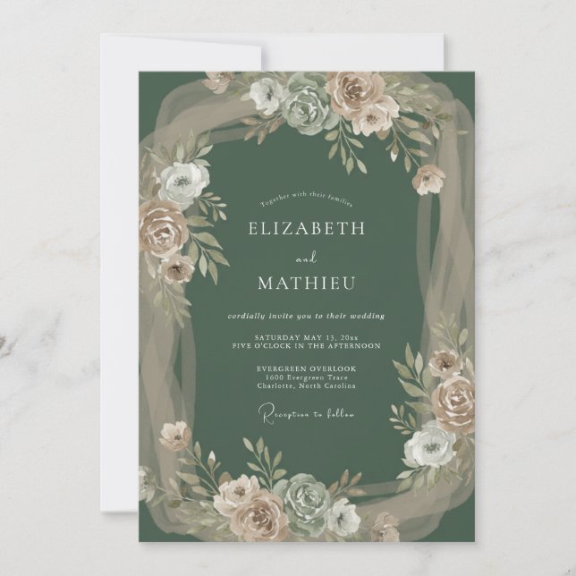 Olive Green Moody Nature Wedding Invitation (Front)