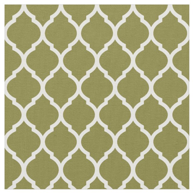 Olive Green Moroccan Quatrefoil Fabric (Close Up)