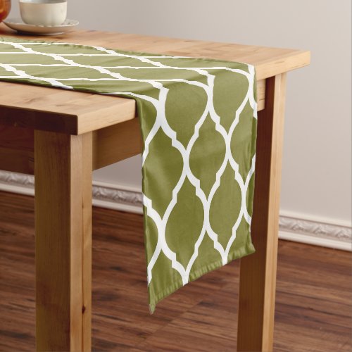 Olive Green Moroccan Quatrefoil Short Table Runner