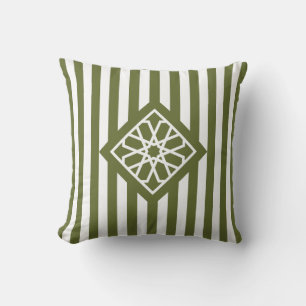 Olive Green Moroccan Zellige Flower Symbol Throw Pillow