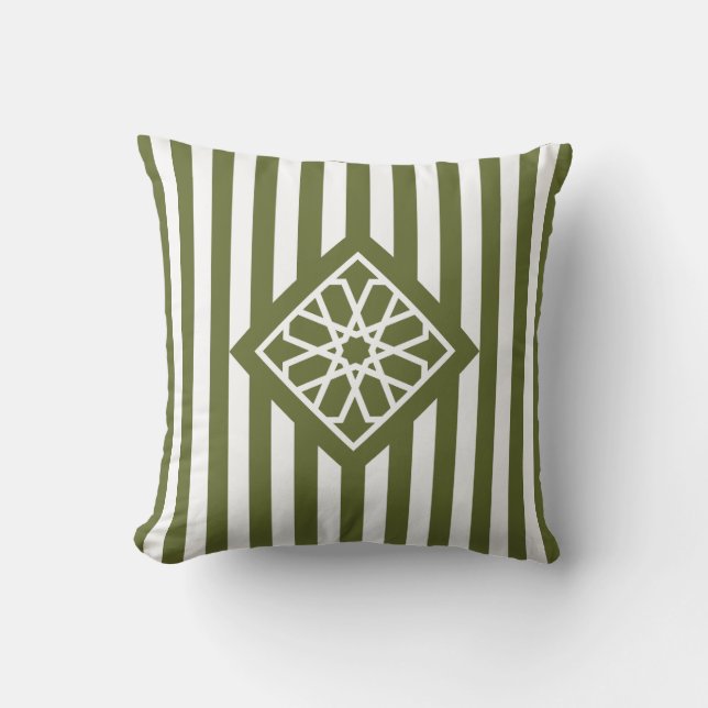 Olive Green Moroccan Zellige Flower Symbol Throw Pillow (Front)