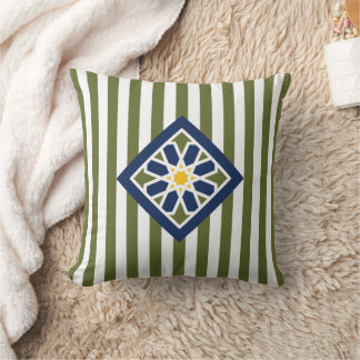 Olive Green Moroccan Zellige Flower Symbol  Throw Pillow
