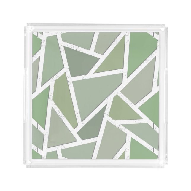 Olive green mosaic pattern acrylic tray (Front)