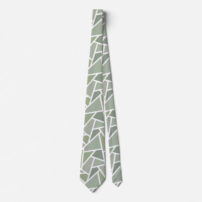 Olive green mosaic pattern neck tie (Front)