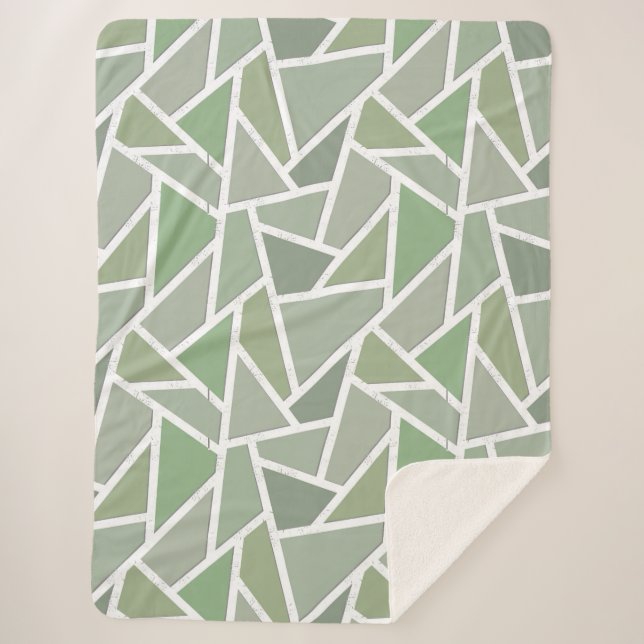 Olive green mosaic pattern sherpa blanket (Front)
