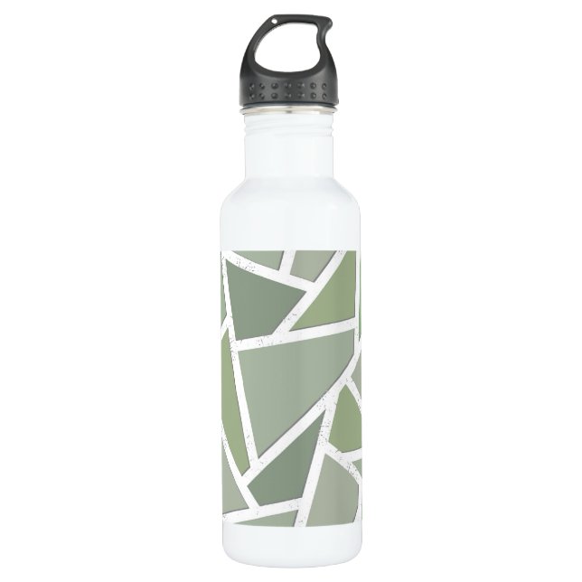Olive green mosaic pattern stainless steel water bottle (Front)
