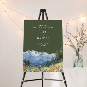 Olive Green Mountain Floral Wedding Welcome Sign