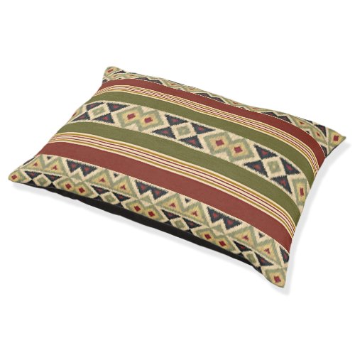 Olive Green Mustard Ochre Yellow Tribal Ikat Art Pet Bed