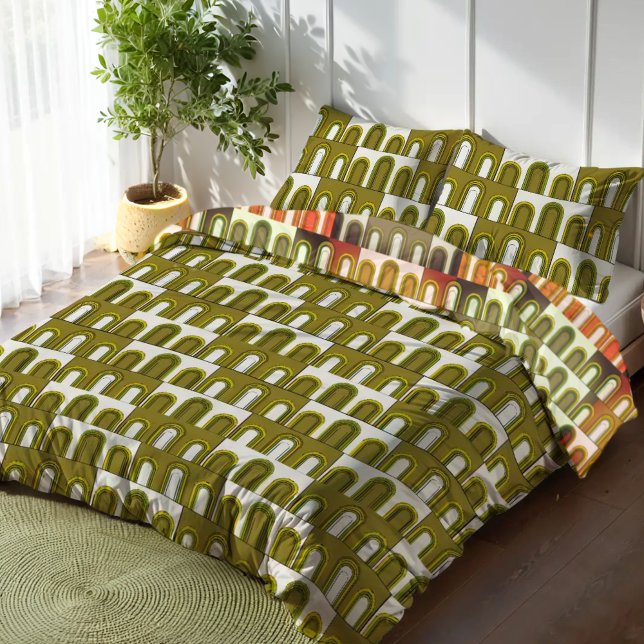 Olive Green Mustard Yellow Mid-Century Modern Duvet Cover (Creator Uploaded)