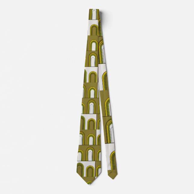 Olive Green Mustard Yellow Mid-Century Modern Neck Tie (Front)