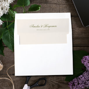 Olive Green Name Champagne Old Money Clean Wedding Envelope Liner