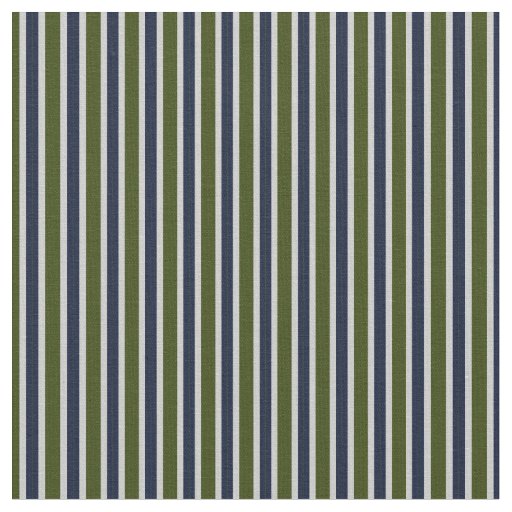 Olive Green, Navy & Gray Classic Vertical Stripes Fabric