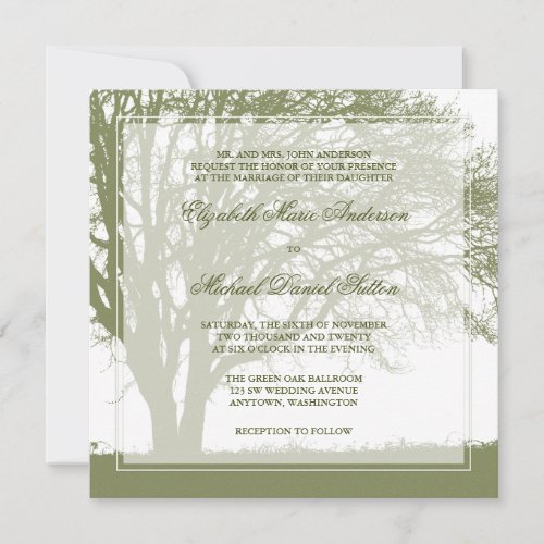 Olive Green Oak Tree Fall Wedding Invitations