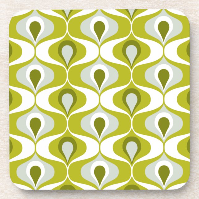 Olive Green Ogee oval Pattern  Beverage Coaster (Front)