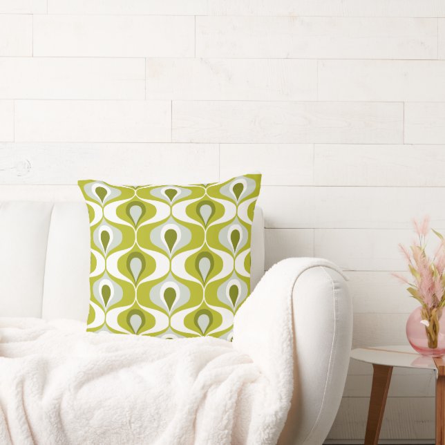 Olive Green Ogee oval Pattern Throw Pillow (Couch)