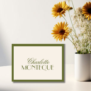 Olive Green Old Money Black Tie Wedding Place Card
