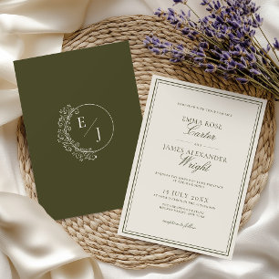 Olive Green Old Money Elegant Classic Wedding Invitation