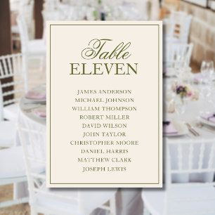 Olive Green Old Money Formal Wedding Seating Chart Table Number