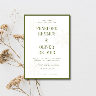 Olive Green Old Money Snowflakes Winter Wedding Invitation