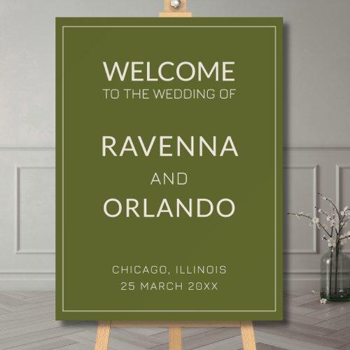 Olive Green Old Money Timeless Wedding Welcome Foam Board