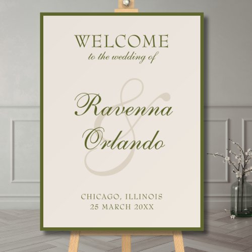 Olive Green Old Money Timeless Wedding Welcome Foam Board