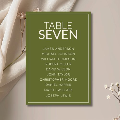 Olive Green Old Money Wedding Guest Seating Chart Table Number