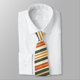 Olive Green Orange and Ivory Neck Tie