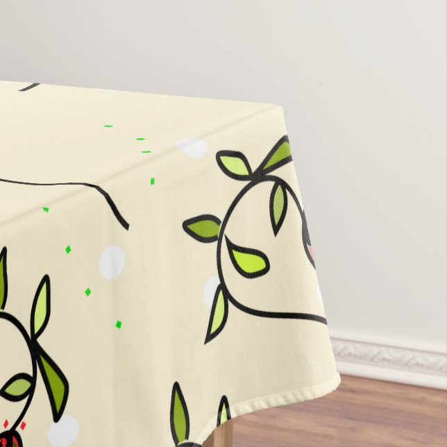 Olive green ornamental pattern tablecloth (In Situ)