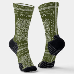 Olive Green Paisley Bandana Print Socks