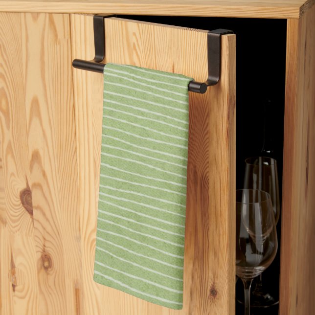 Olive Green Pale Stripes  Kitchen Towel (Thirds Fold)