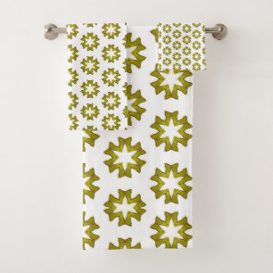 Olive Green Pattern Bath Towel Set
