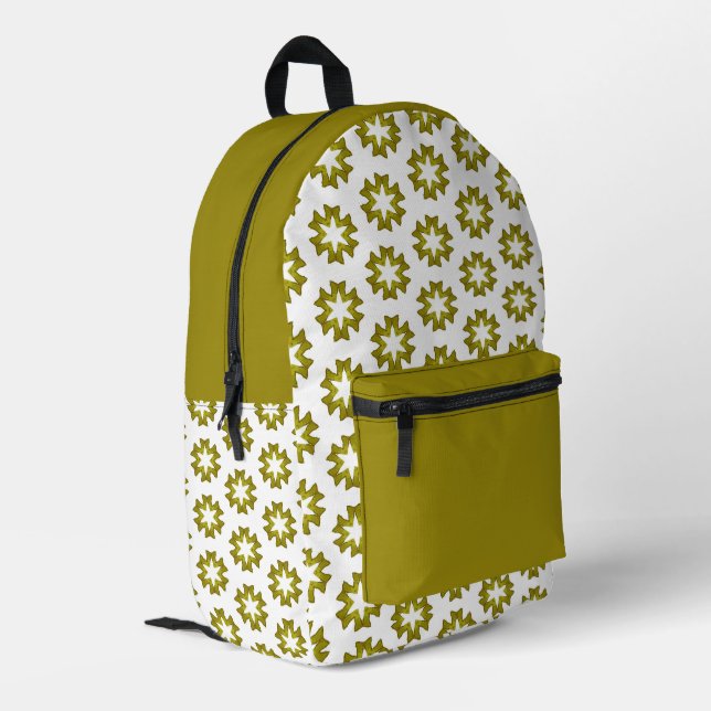 Olive Green Pattern Printed Backpack (Back Corner Left)
