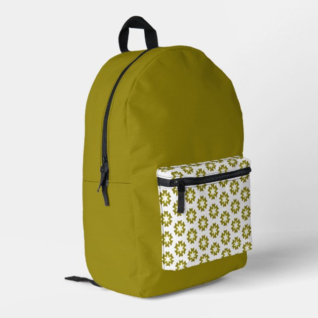 Olive Green Pattern Printed Backpack (Back Corner Left)