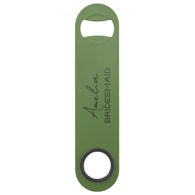 Olive Green Personalized Bridesmaid Bottle Opener (Front)