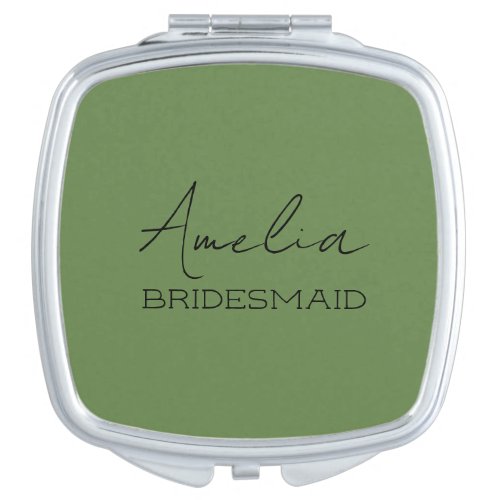 Olive Green Personalized Bridesmaid  Compact Mirror