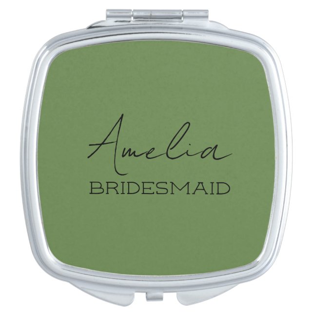 Olive Green Personalized Bridesmaid  Compact Mirror (Front)