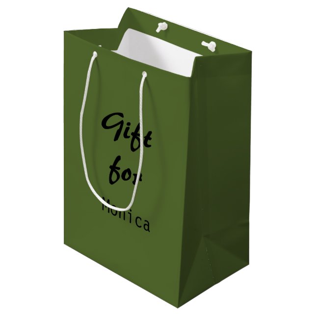 Olive Green Personalized Elegant Stylish Name Medium Gift Bag (Front Angled)