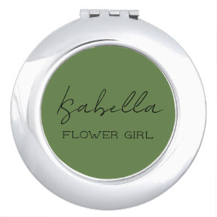 Olive Green Personalized Flower Girl Compact Mirror