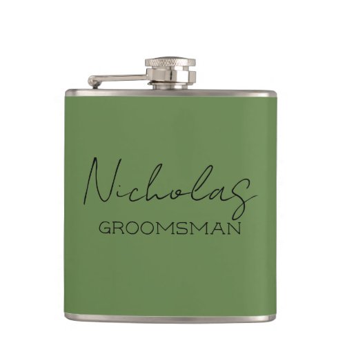 Olive Green Personalized Groomsman Flask
