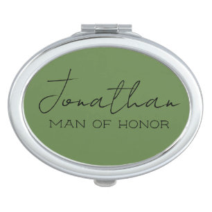Olive Green Personalized Man of Honor  Compact Mirror