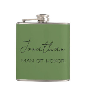 Olive Green Personalized Man of Honor  Flask
