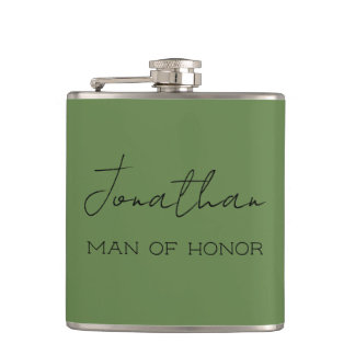 Olive Green Personalized Man of Honor Flask