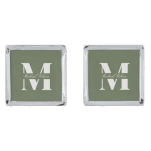 Olive Green Personalized Monogram Groomsmen Cufflinks