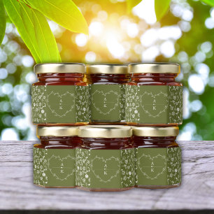 Olive Green Personalized Monogram Wedding Honey Jar Favors