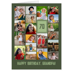 Olive Green Photo Collage Happy Birthday Grandpa Card