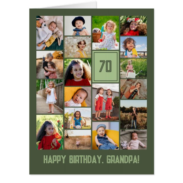 Olive Green Photo Collage Happy Birthday Grandpa Card (Front)