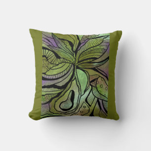 Olive green pillow with abstract floral design
